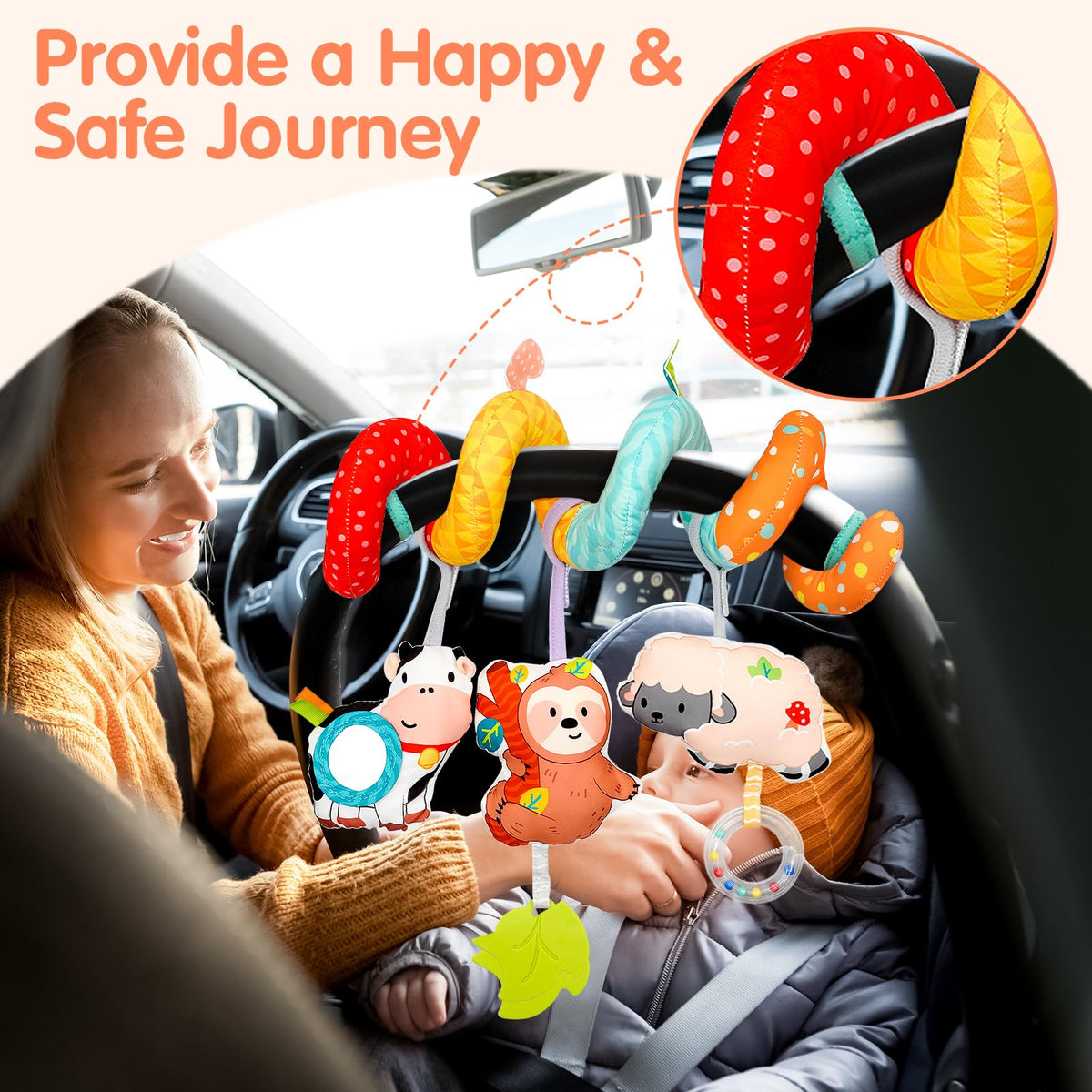 XIXILAND Black and White Baby Rattles & Colorful Farm Car Seat Toys Stroller Toys, Newborn to 12 Months