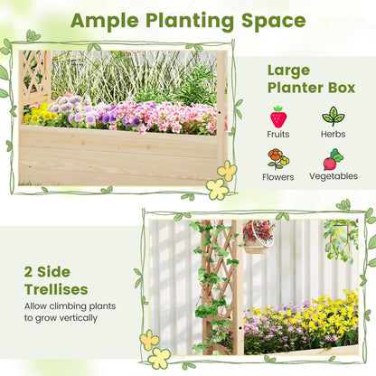 Giantex Raised Garden Bed with Sided Trellis & Hanging Roof, Wood Planter Box, Freestanding Garden Planter Raised Bed for Flowers Herbs Climbing Vines 45”x16”x41” (L x W x H)