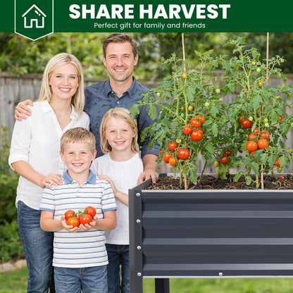 1MORE Elevated Raised Garden Bed with Legs & Storage Rack, 48×24×32in Large Metal Raised Bed for Backyard, Patio. Raised Planter Box with Drainage Holes for Plants Vegetables Flowers Fruits(Grey-1pcs)