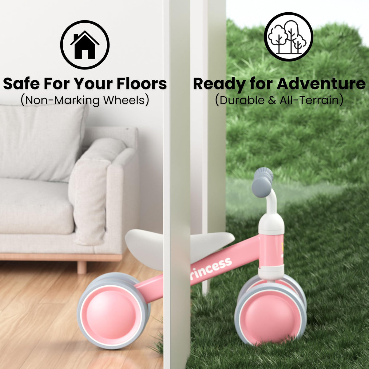 BEKILOLE 1 Year Old Girl Gifts Baby Balance Bike 1st Birthday Girl Gift with LED Light Up Wheels for 12-24 Months Toddlers - ASTM Certified 2-Minute Assembly Pink First Ride On Training Toy