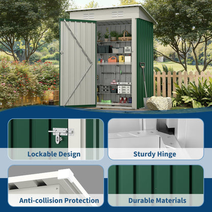 5×3FT Outdoor Metal Storage Shed, Garden Tool Metal Shed with Lockable Doors, Anti-Corrosion Storage House with Sloping Roof for Backyard Garden Patio Lawn