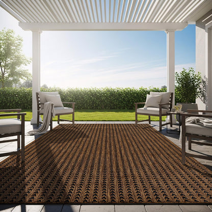 Washable Outdoor Rug 6x9 Modern Area Rugs Outdoor Carpets Striped Pattern Non Shedding Waterproof Easy Clean Patio Deck Porch Living Room Bedroom Garden RV (6 X 9 Gold)