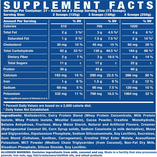 Ronnie Coleman Signature Series King Mass XL Mass Gainer Protein Powder – Dark Chocolate Weight Gainer with 60g Protein, 180g Carbohydrates, 1,000+ Calories, Creatine & Glutamine – 10 Pound
