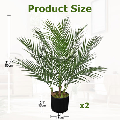 2 Pack Artificial Palm Trees Plants for Indoor Outdoor Use, 2.6FT Fake Palm Trees Silk Tropical Plants with 14 Tree Trunks, Faux Potted Plant for Home & Office, Living Room, Porch, Patio, Garden Decor