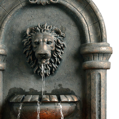 Teamson Home 32.1 in. Wall-Mounted Lion Head Stone LED Outdoor Water Fountain for Gardens, Landscaping, Patios, Balconies, Lawns to Create a Calming Oasis in Outdoor Living Spaces, Antique Bronze