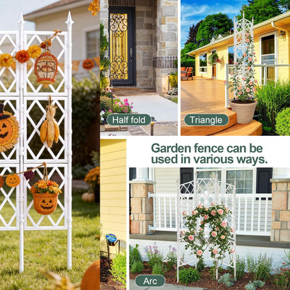 5.25FT Garden Trellis Support Fence,Metal Wall Lattice Climbing Frame for Climbing Plants Outdoor, White Iron Pipe Fence for Potted Plants Indoor for Ivy Vines Vegetable Flower, Patio, Lawn, Yard