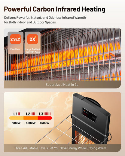 DR. INFRARED HEATER Portable Infrared Indoor and Outdoor Space Heater for Patio, Garage, Commercial & Residential With Remote Control, Space Heater (Freestanding/Ceiling/Mounting), Black