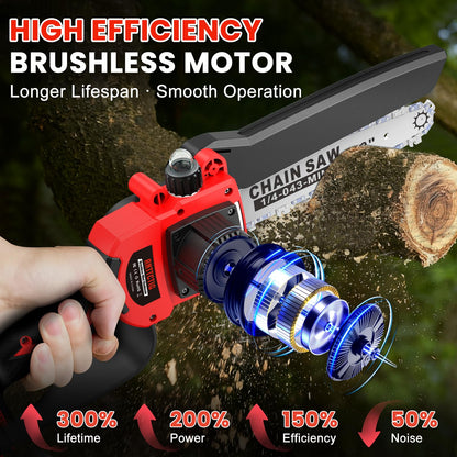 Upgraded 2-in-1 Cordless Pole Saw & 8 Inch Mini Chainsaw, Battery Powered Tree Trimmer with 6.6ft(2m) Extension Pole, 21V 4.0Ah x2 Batteries, Electric Chainsaw for Branch, Limb & Wood Cutting