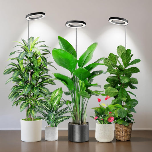 Kullsinss Black Grow Light, Full Spectrum LED Plant Lighs for Indoor Growing with 6/12/16H Timer, 3 Color Modes, 5 Brightness, 10"-60" Height Adjustable Grow Lamp for Tall Indoor Plants (3 Pack)