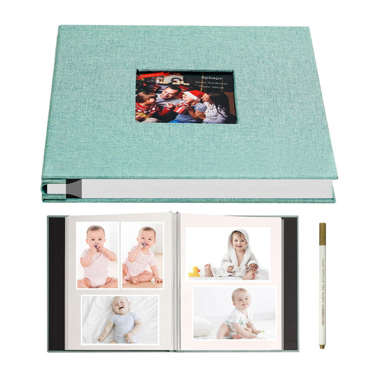 Spbapr Large Photo Album Self Adhesive 3x5 4x6 5x7 8x10 Pictures Magnetic Scrapbook 40 Blank Pages Linen Cover DIY Album with A Metal Pen Turquoise