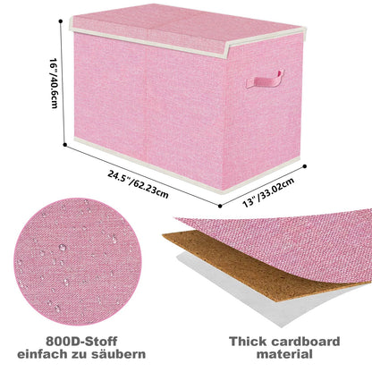 VERONLY Large Collapsible Toy Storage Box with Lid & Handles - Kids Organizer Chest for Toys, Clothes, Blankets (Pink, Nursery, Playroom, Bedroom)-24.5''×13''×16''