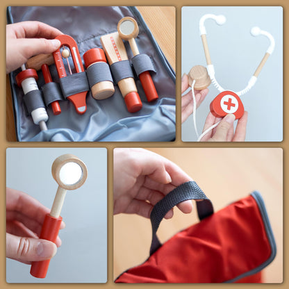UMU® Wooden Mini Doctor Kit for Kids – 14 pcs Medical Playset for Toddlers with Stethoscope, Syringe, Doctor Bag, Blood Pressure Cuff & More – Pretend Play Set for Boys and Girls Ages 3 4 5 6