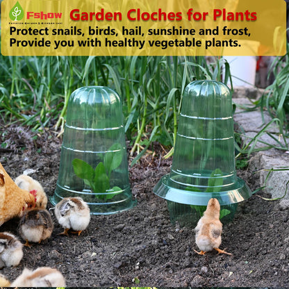 Fshow Upgraded Garden Cloches for Plants, Reusable Bell Plant Protector, Garden Protection from Animals Snails Birds Chickens Insect， Compatible with Slug Collar (Green 10 Pack)