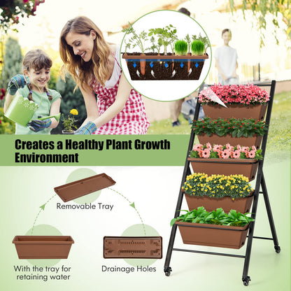 S AFSTAR 5-Tier Vertical Garden Planter, Raised Garden Bed with 2 Lockable Wheels, 6 Removable Planter Boxes, Metal Frame, Indoor Outdoor Elevated Planting Box for Flower Vegetables Fruit Herbs