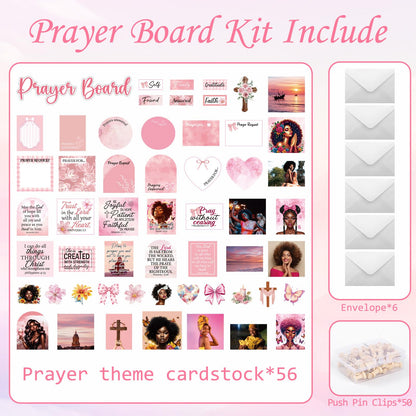 Black Women Prayer Board Kit - Vemfare 162 Pcs Prayer Board Stickers Supplies with Pins Envelope Bible Verse Quotes Cards, Pink Scrapbook Stickers, Bible Study Supplies for Women (Not Cork Board)