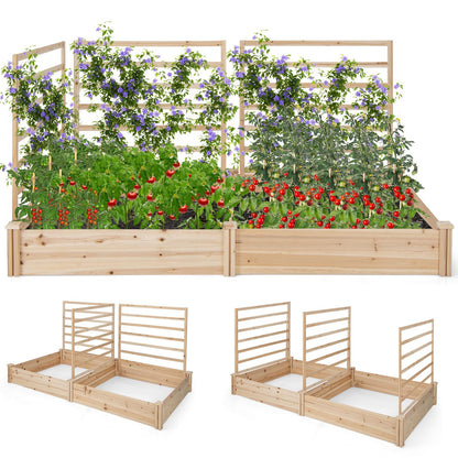 S AFSTAR Raised Garden Bed with 3 Trellis & 2 Planter Boxes, Outdoor Wooden 88" L x 45" W x 43" H Planter Box Kit for Flower Herb Vegetable Fruit Climbing Vines, Gardening Planter for Garden Patio