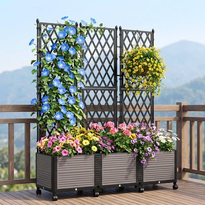 UrGROWA Raised Garden Bed Planter Box with Trellis, 63''H Tomato Planters for Climbing Plants Vegetable Vine Flowers Outdoor Patio Tomato Cage, Self Watering Planter with Wheels