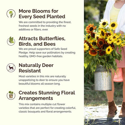 Eden Brothers Sunny Flower Mixed Seeds for Planting, 1 lb, 480,000+ Seeds with Ox-Eye, Maximilian, Dwarf Sunspot Sunflower | Attracts Pollinators, Plant in Spring, Zones 3, 4, 5, 6, 7, 8, 9, 10