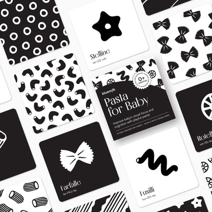 Pasta for Baby High Contrast Cards Sensory Toy Learning Activity Large Black and White Flash Cards Newborn Tummy Time Play 0+ Months Infant Essentials Curious Baby Activity Gift Set