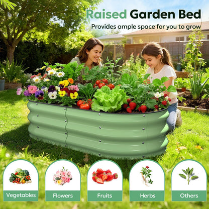Yumatum Raised Garden Bed 4×2×1 FT, Galvanized Metal Raised Planter Box, Vegetable Planting Container with Safety Edge Trim, Hardware & Gloves Included, Fruit Green for Backyard Patio Balcony