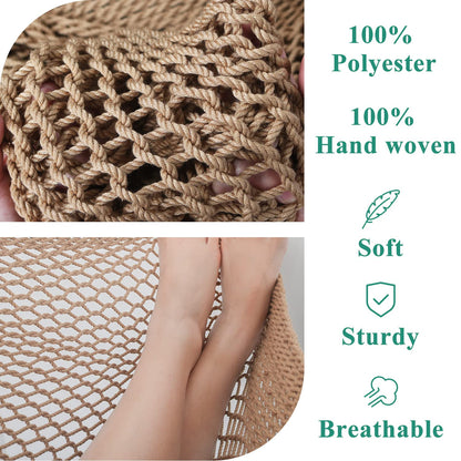 Upgraded Caribbean Hammock Chair with Detachable Metal Bar, Large Hammock Swing Chair, XL Rope Hanging Chair for Outdoor Indoor, 330 LBS Weight Capacity, Burlywood