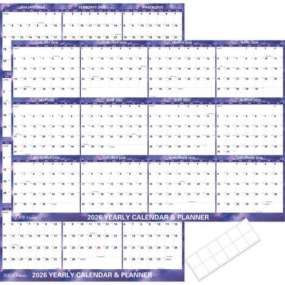 32" x 48" 2026 Wall Calendar Dry Erase - Folded Large Starry Sky Wall Calendar 2026, Wet & Dry Erasable, Laminated 12-Month Annual Yearly Planner, Reversible, Horizontal/Vertical, Purple