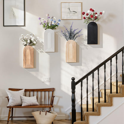 Wooden Wall Vase Set of 2, Wall Hanging Planter Modern Farmhouse Wall Decor for Boho Wall Decor for Indoor Entryway Hallway Bathroom Living Room Dining Room