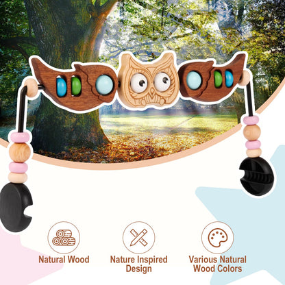juhg Toy Bar Compatible with Baby Bjorn Bouncer，Baby Bouncer Toy Bar ，Wooden Bouncers Toys Attachment, Fun Owl-Shaped Design for Babies of All Ages to Play