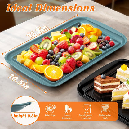 Grilling Prep & Serve Trays for Party- Set of 2, Large Serving Platters for Raw and Cooked Food, Dishwasher Safe, 17"×10.5" Stackable Plastic Party Supplies for Grilling, BBQ, Meal Prep - Green, Black