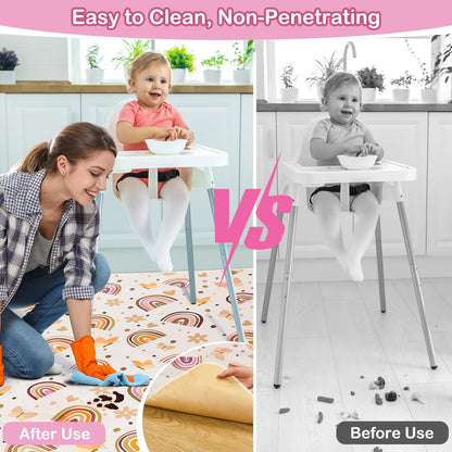 Basumee Splat Mat High Chair Mat Waterproof Baby Play Splat Mat for Under High Chair Food Catcher Highchair Mat for Floor Non Slip Bottom, Brown Rainbow, 46x42 Inches