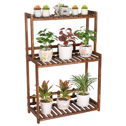 Ufine 3 Tier Wood Plant Stand Vertical Plant Display Shelf Indoor Ourdoor Plant Rack, Balcony Living Room, Kitchen, Porch Organizer Plants Holder