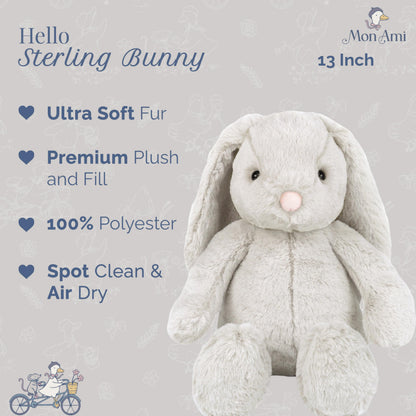 MON AMI Sterling Bunny 13-Inch Stuffed Rabbit for Boys & Girls | Soft Bunny Plush Toy | Snuggle Companion | Nursery Décor | Gift for Valentine’s Day & Birthdays