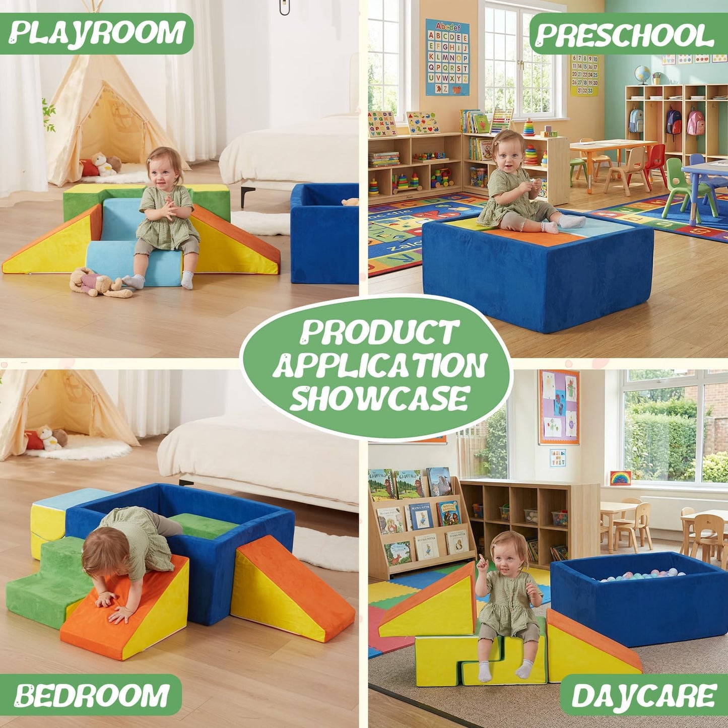MOOZHEALTH Foam Climbing Blocks for Toddlers, 6-Piece Soft Play Set with Ball Pit, Modular Baby Climbing Toys Indoor, Washable & Foam Playset for Crawling, Sliding & Balance (Balls Not Included)