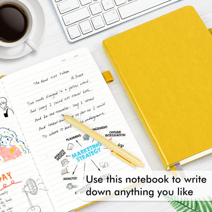feela 24 Pack Journal Notebook Bulk for Work, Business Notebook Hardcover Lined Writing Journal with Pen Holder for Students Women Note Taking, with 24 Black Pens, 120 GSM, 5.1”x8.3”, A5, Solid Colors