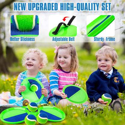 Toss and Catch Ball Set, Pool Beach Outdoor Toys Games for Kids Ages 4-8-12, 4 Paddles 4 Balls and Storage Bag, Summer Yard Outdoor Game for Adult Family, Birthday Easter Gift for Kids