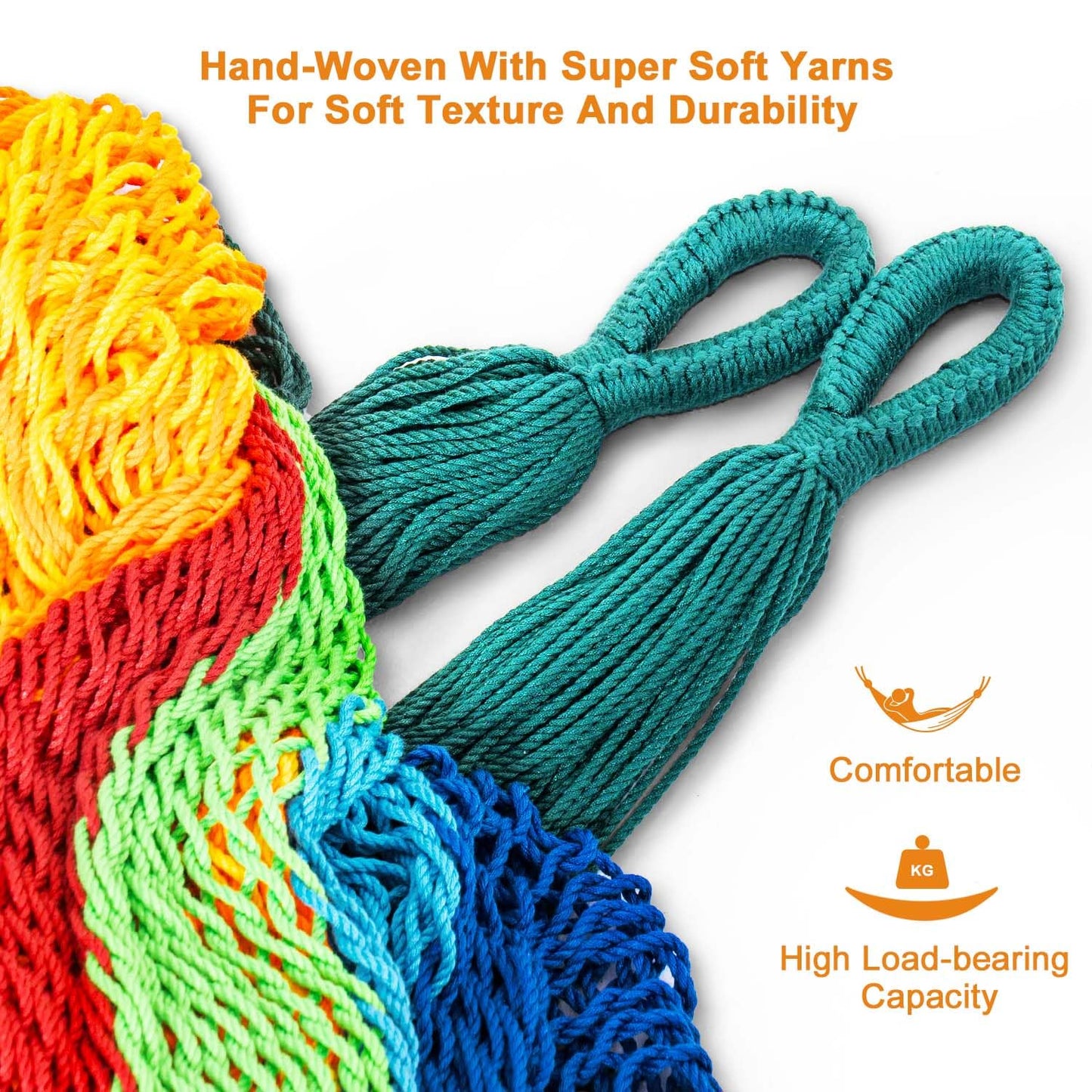 Lazy Daze Hammocks Handwoven Mayan Hammock, 10.5 FT Soft Rope Double Hammocks, Portable Outdoor Hammock with Carry Bag, 2 Straps & Carabiners for Patio Outside, 550 lbs Weight Capacity, Multi Color