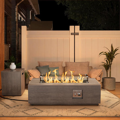 SUNPEAK 42" Rectangular Propane Fire Pit – 50,000 BTU Fire Table with Wind Guard Glass, Lid, Rocks and Cover – Backyard Fire Pits Outdoor – Propane Gas Fireplace for Deck or Patio (Grey, 42" Standard)