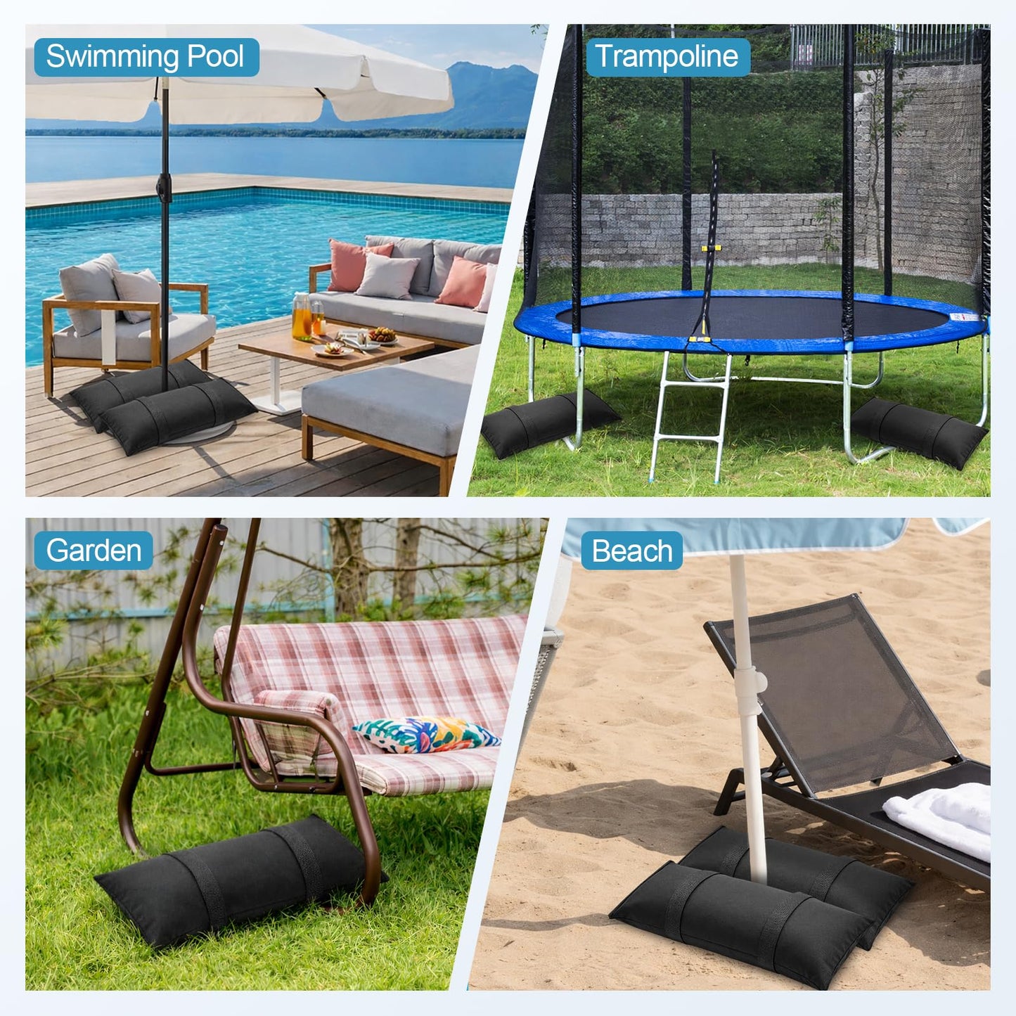 EMART 4 Packs 200LBS Umbrella Base Weights, Durable Sand Bags for Weight, Weatherproof Fillable Heavy Duty Sandbags for Backyard Umbrella, Outdoor Furniture, Garden, Trampoline, Poolside Accessories