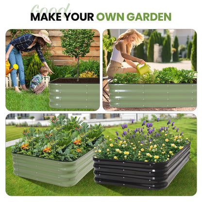 G GOOD GAIN 4-in-1 Adjustable Raised Garden Bed Kit | Galvanized Planter Boxes for Vegetables, Flowers | 12" Tall, Multiple Sizes (5x3x1ft, 4x4x1ft, 6x2x1ft, 7x1x1ft) | Outdoor Metal Raised Bed, Green