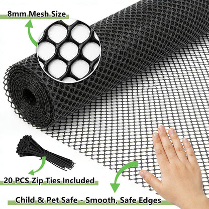 Tilvex 15.7" x 10' Plastic Mesh Fence Roll - Heavy Duty Chicken Wire Mesh Fence - Upgraded Thick Animal Barrier for Garden, Balcony Railing Safety Net, Poultry Netting with 20 Zip Ties, Black