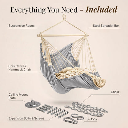Hanging Hammock Chair Swing - Hammock Swing Chair with Foot Rest - Indoor/Outdoor Hanging Chair - Quick & Easy Setup with Durable Hardware – Spacious Full Body Support – Holds 440 Lbs