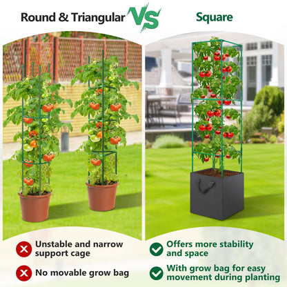 LifeisLuck 3 Pack Tomato Cage for Garden, Upgraded Fiberglass Garden Trellis with 3 PCS Grow Bags, Square Tomato Planter Support Garden Cages for Cucumber Vegetables Vertical Climbing Plants
