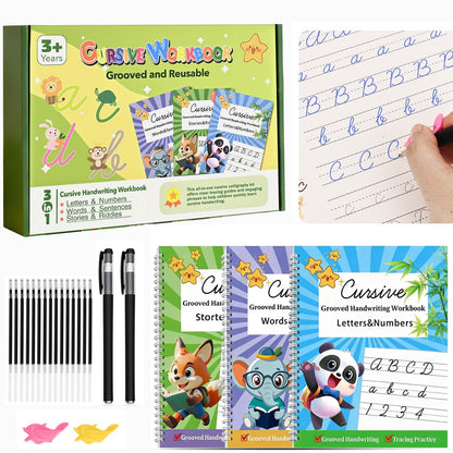 Grooved Cursive Handwriting Workbook for Beginners Kids Ages 8-12 | Cursive Writing Practice Book | Magic Ink Cursive Books with Riddles, Stories & Quotes | Handwriting Practice for Kids 8-10 Cursive