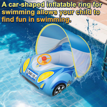 Baby Floaties for Infants with Canopy: Qoosea Baby Pool Float with UPF50+ Sun Protection & Toy Play Steering Wheel Baby Swimming Float with Patch Kit for Babies Baby Float for 18-48 Month