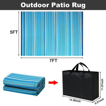 Wefavor Outdoor/Indoor Rug Plastic Straw Rug Waterproof Portable Outdoor Mat, Easy to Clean and Fold, Perfect for Garden, Patio, Picnic, Decking-（Blue，6x9Ft）