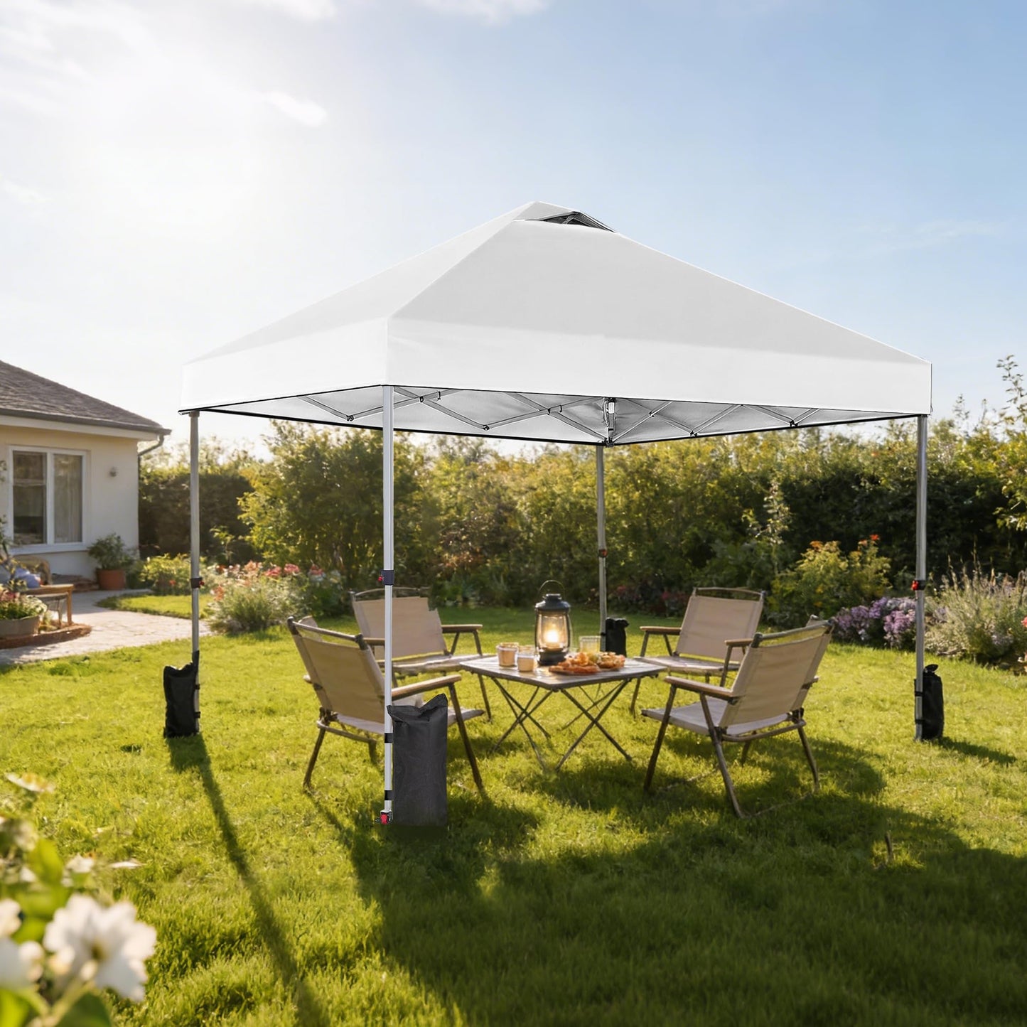OLIXIS 10x10ft 1-Person Pop Up Canopy Tent, Heavy Duty One Push Setup Portable Outdoor Shelter for Beach Events Camping with Rolling Carry Bag, Snow White