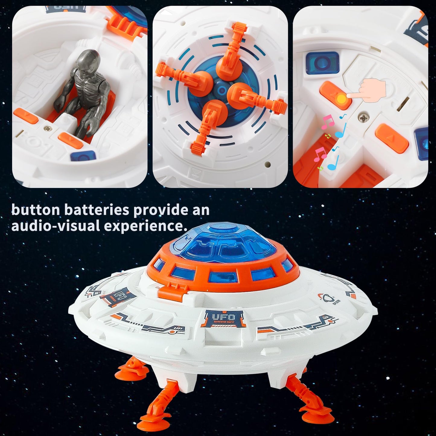 Wbzle Rocket Ship Toy, UFO Spaceship Toy Set with Alien, Space Toys with Lights and Sound, Astronaut Figure Playset, STEM Toddler Educational Toys for Boys 4-6 Year Old