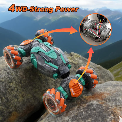 QPOU Gesture Sensing RC Stunt Car for Kids - 2.4Ghz Remote & Hand-Controlled Toy, Birthday Gifts for Boys 6 7 8 9 10 11 12 Year Old, Twist Off-Road Vehicle with Lights & Music