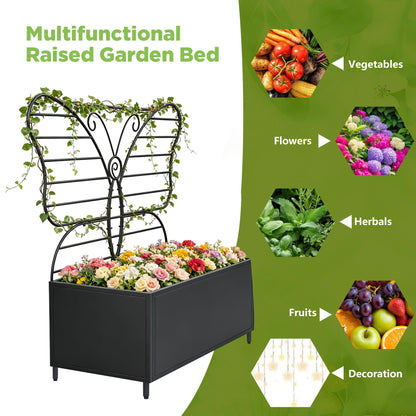 Zyphorinth Metal Planter Box with Trellis, Raised Garden Bed for Climbing Plants, Vegetables, Vines, Privacy Planters for Patio with Drainage Holes, Black- Butterfly-Shaped