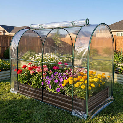 Galvanized Raised Garden Bed for Gardening Vegetables with Cover, 82.7"x43.3"x47.2" Outdoor Metal Planter Box Kit with Roll-Up Large Screen Windows Mini Greenhouse for Growing Vegetables Flower